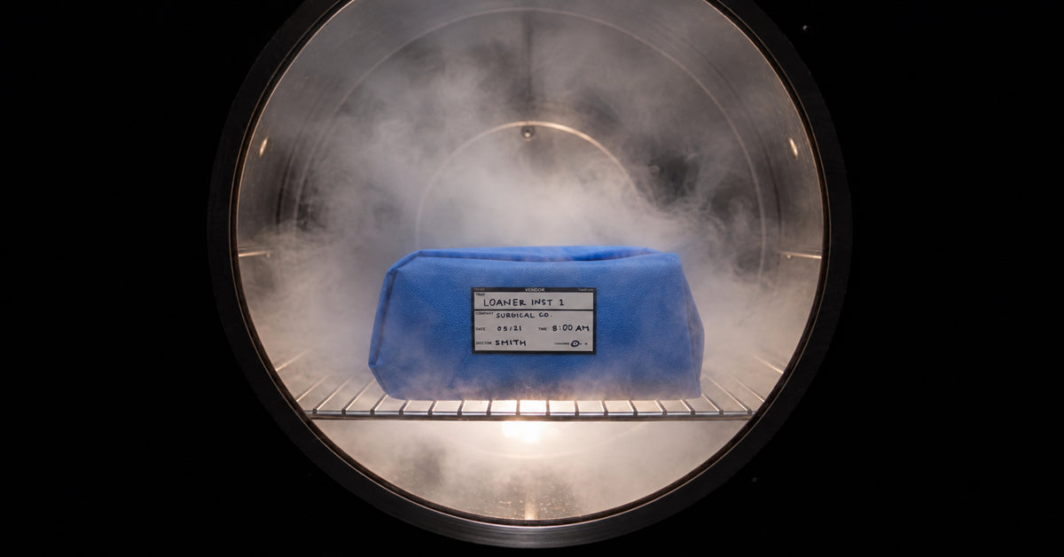 TrayID label on a wrapped tray inside an autoclave